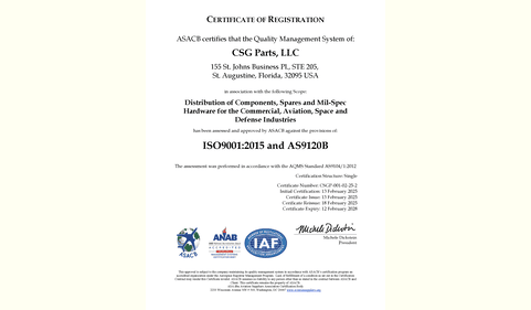 ISO9001:AS9120 Accreditation